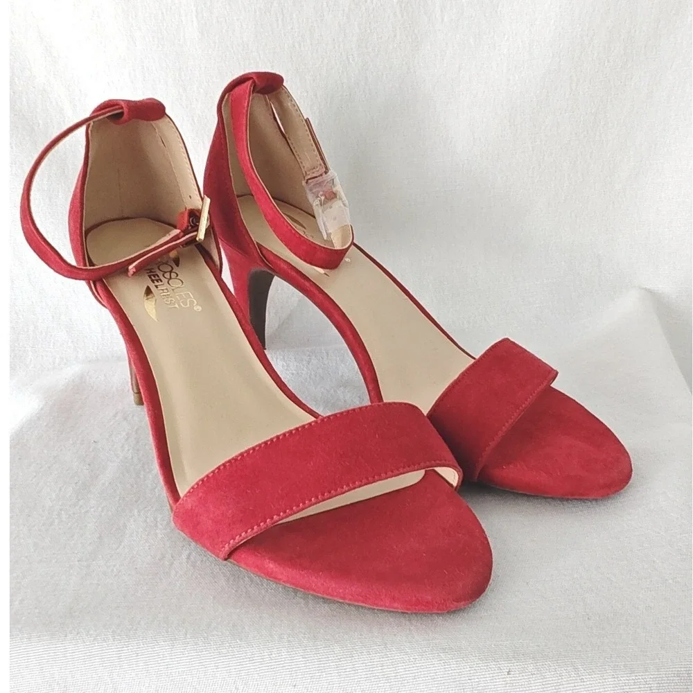 Aerosoles Laminate Sandals Red Suede Ankle Strap Dress Pump Comfortable size 9